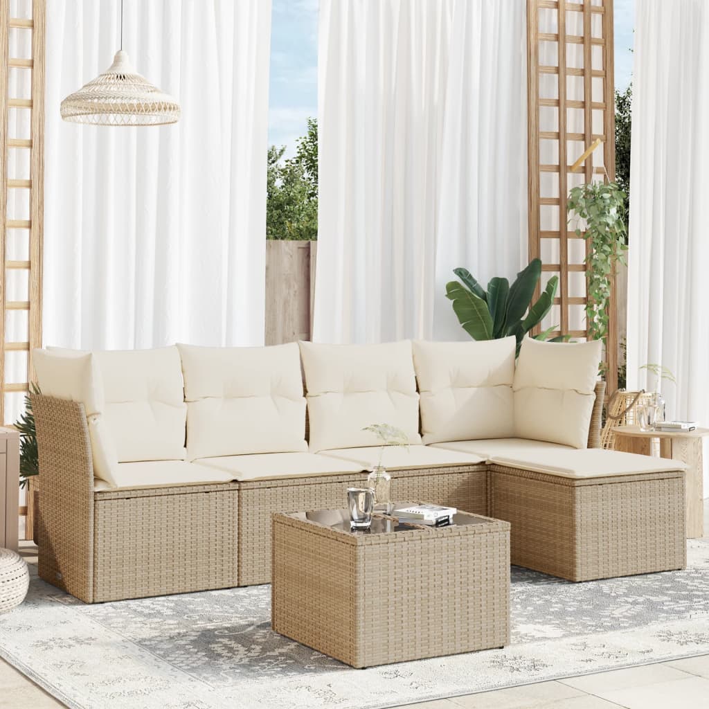 vidaXL 5-delige Loungeset met kussens poly rattan zwart