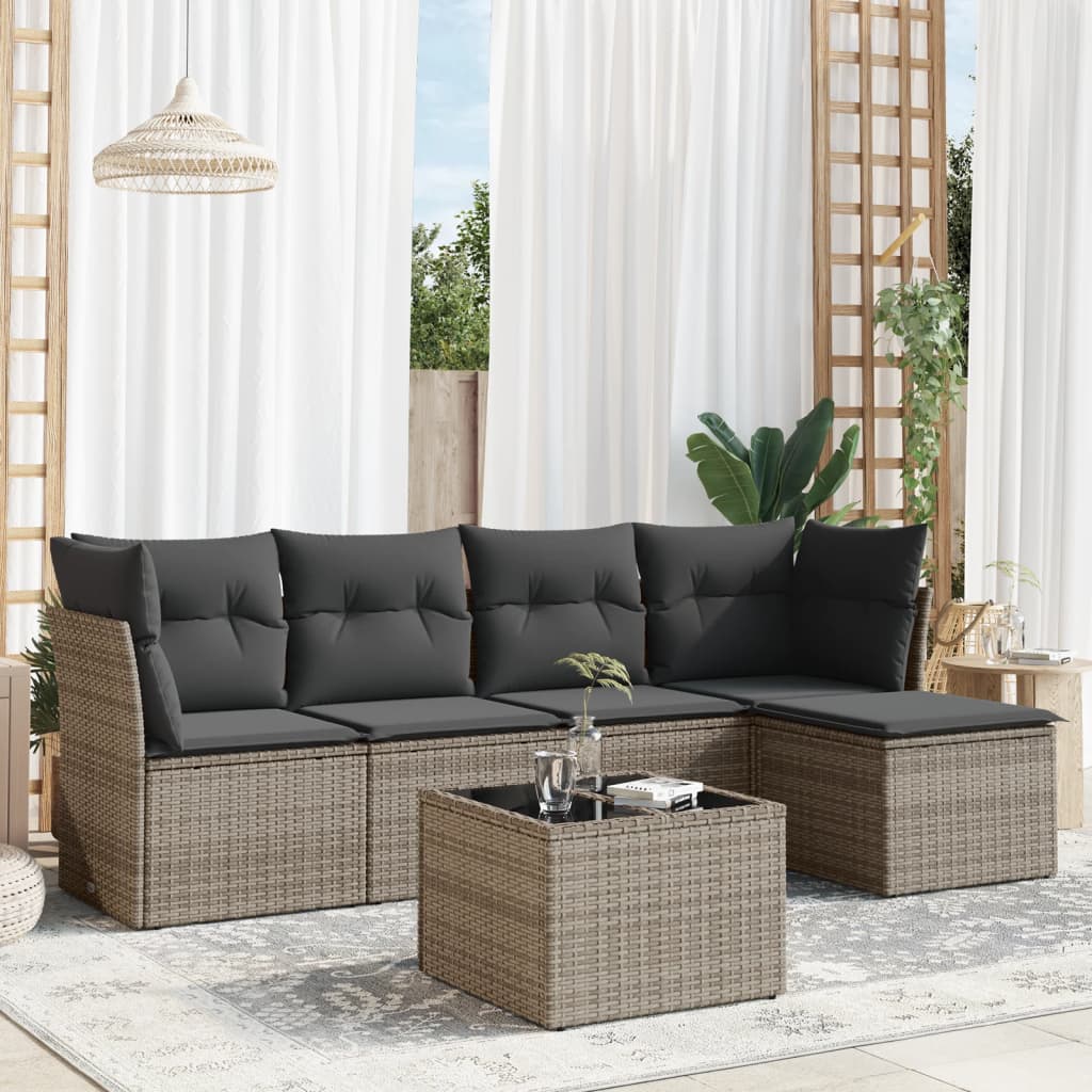 vidaXL 5-delige Loungeset met kussens poly rattan zwart