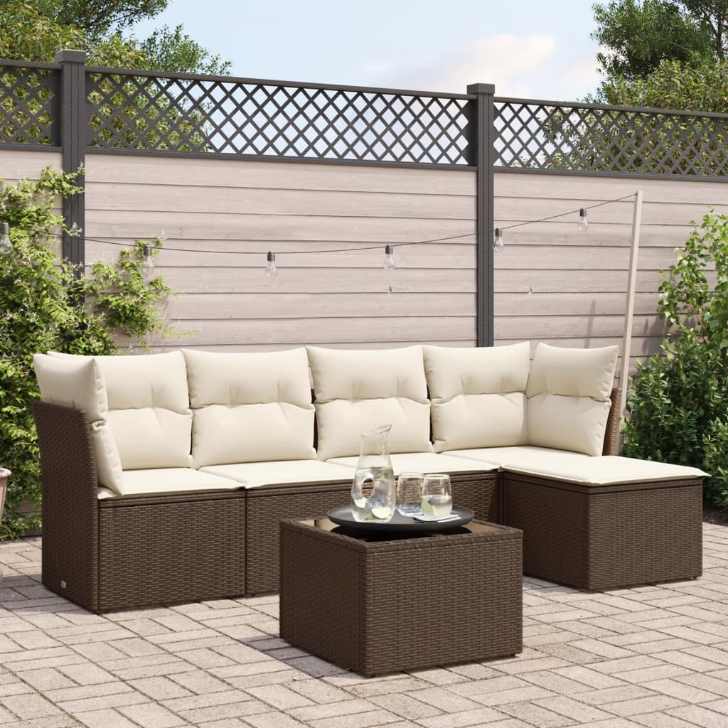 vidaXL 5-delige Loungeset met kussens poly rattan zwart