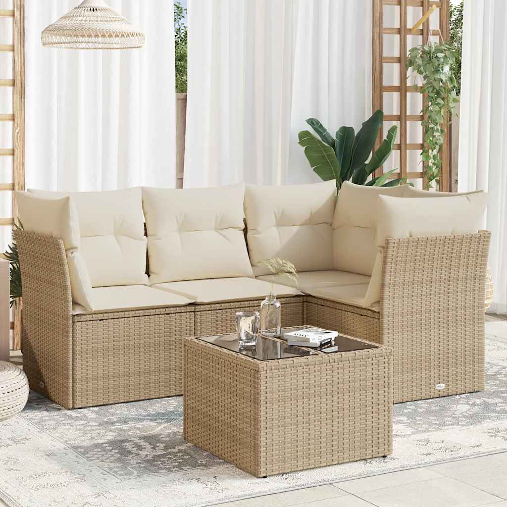 vidaXL 4-delige Loungeset met kussens poly rattan zwart