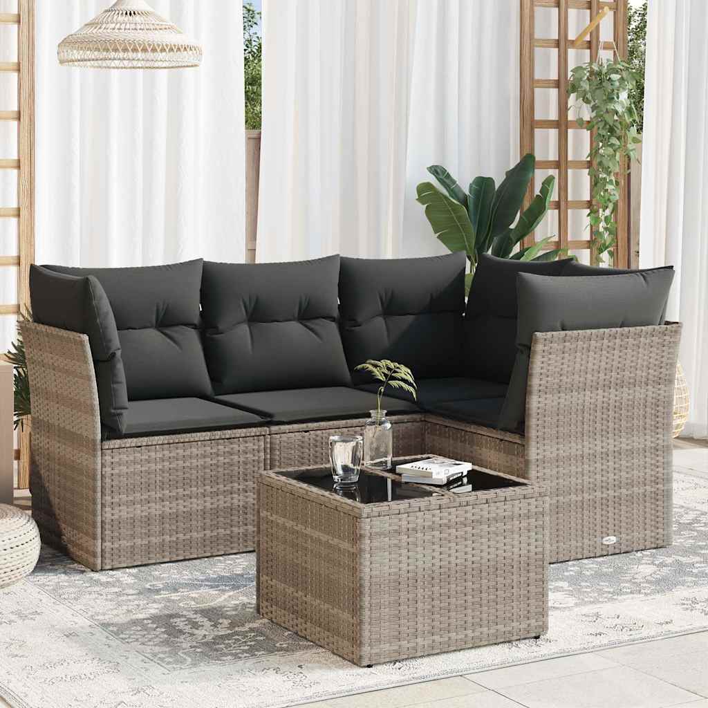 vidaXL 4-delige Loungeset met kussens poly rattan zwart