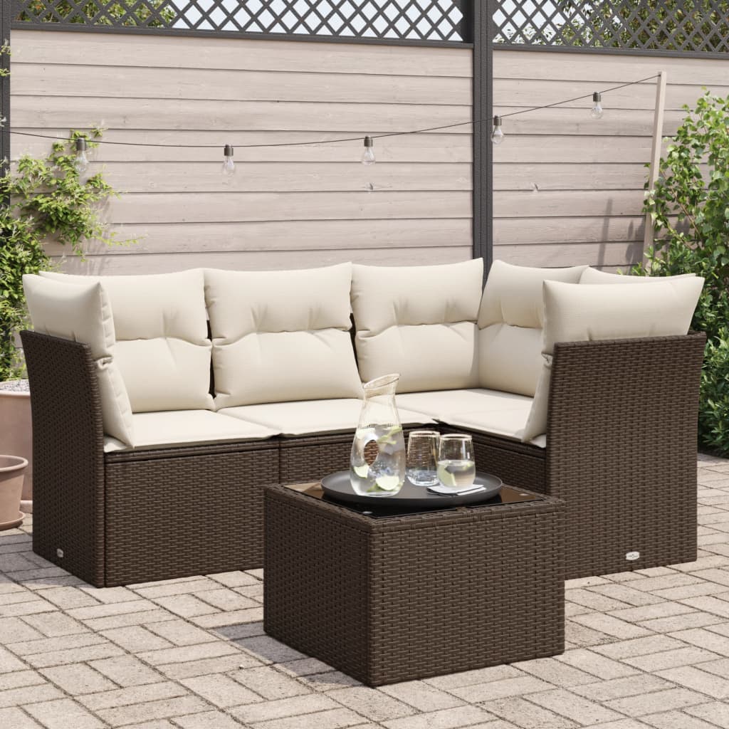vidaXL 4-delige Loungeset met kussens poly rattan zwart