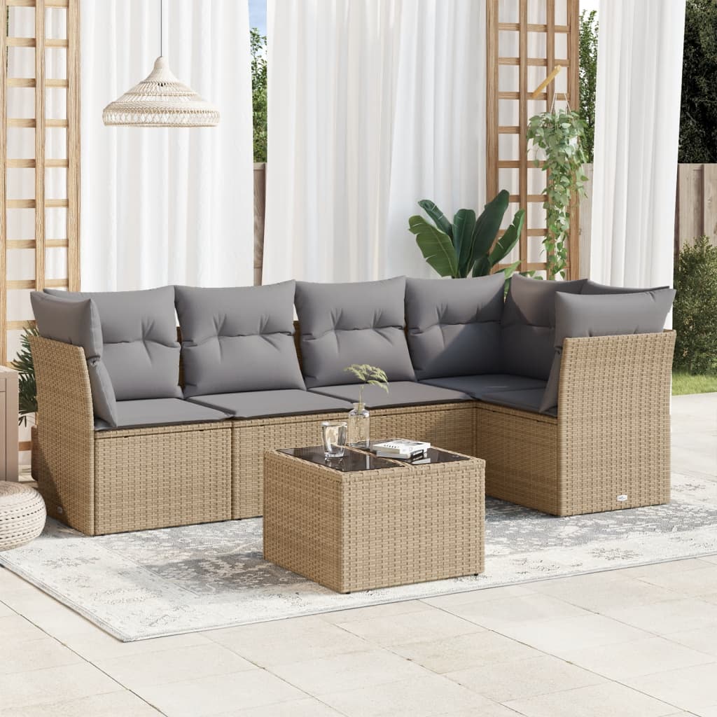 vidaXL 5-delige Loungeset met kussens poly rattan zwart