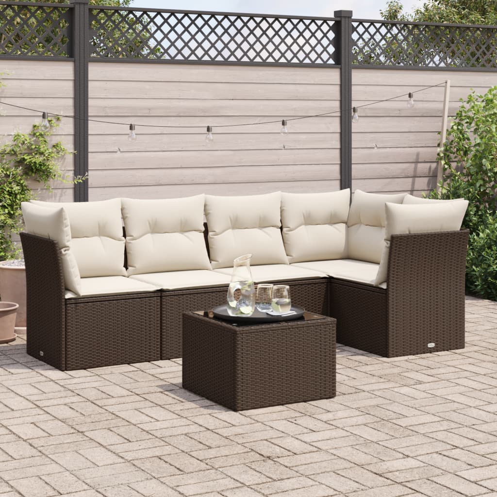 vidaXL 5-delige Loungeset met kussens poly rattan zwart