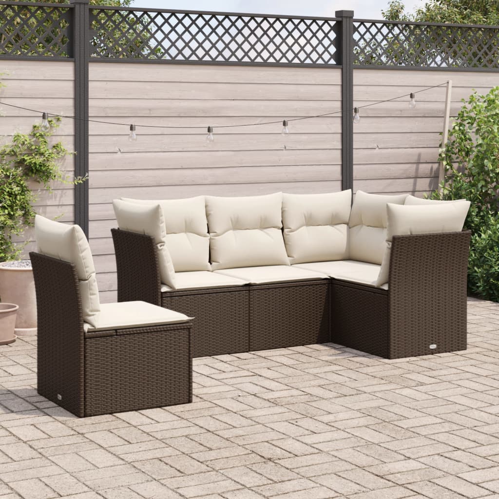 vidaXL 5-delige Loungeset met kussens poly rattan zwart