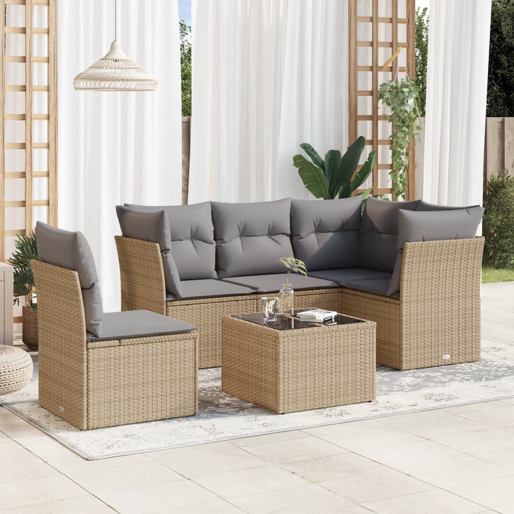 vidaXL 5-delige Loungeset met kussens poly rattan zwart