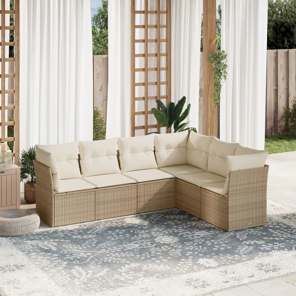 vidaXL 6-delige Loungeset met kussens poly rattan zwart