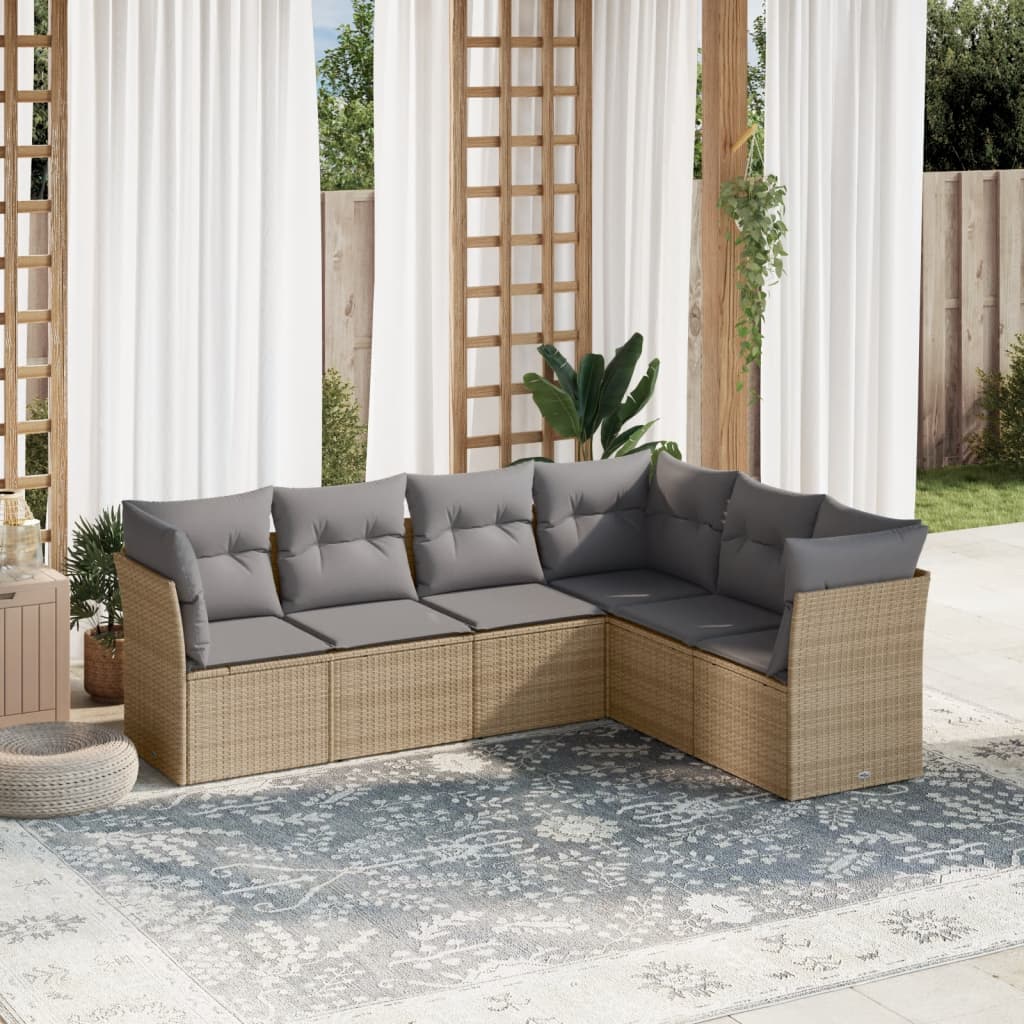 vidaXL 6-delige Loungeset met kussens poly rattan zwart