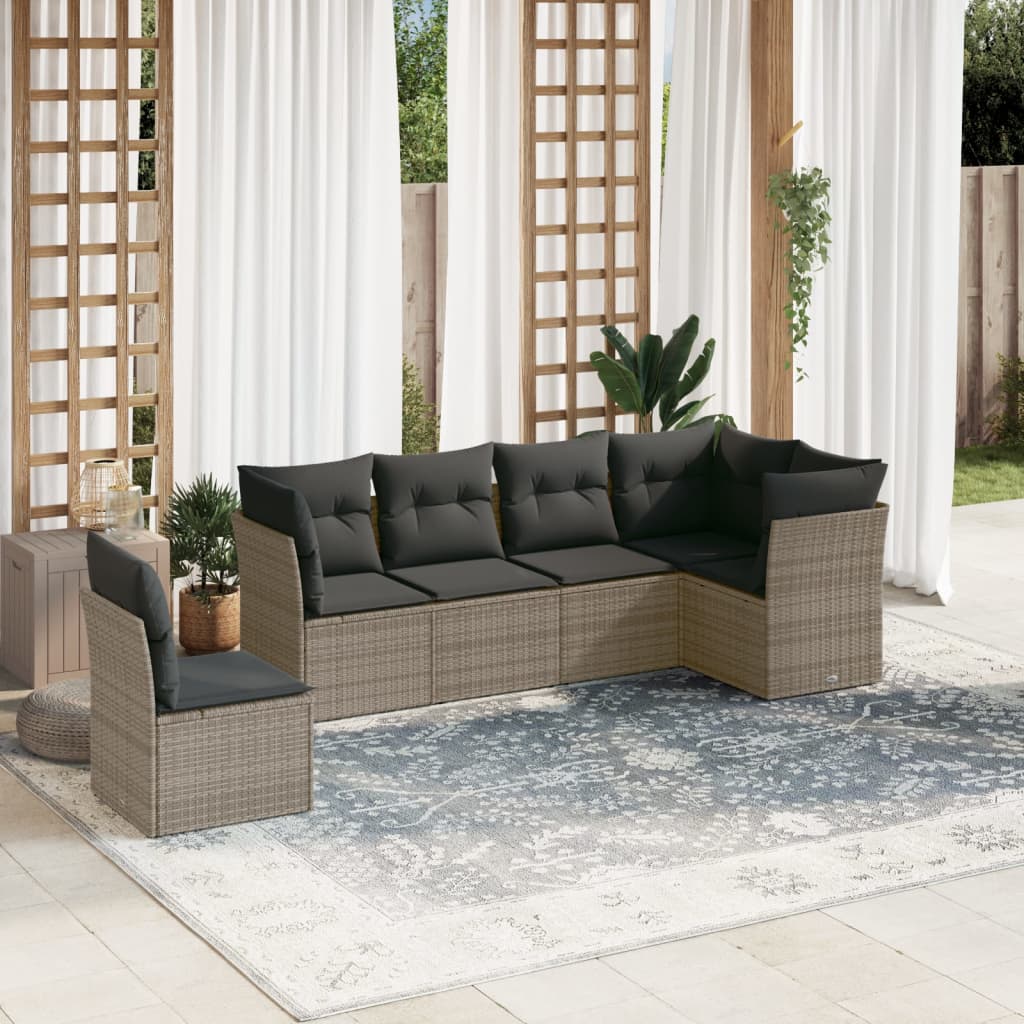 vidaXL 6-delige Loungeset met kussens poly rattan zwart