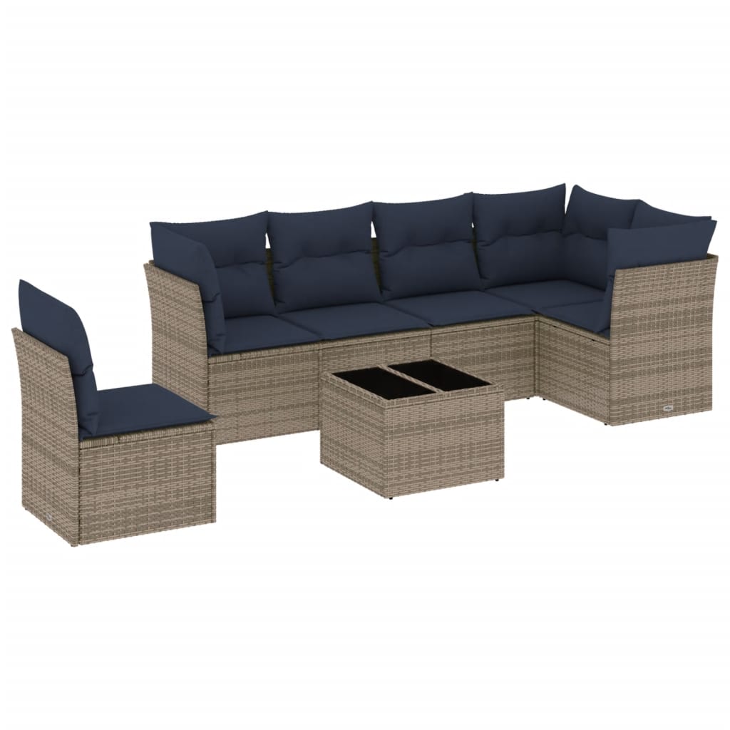 vidaXL 6-Piece Garden Sofa Set with Cushions, Grey Poly Rattan