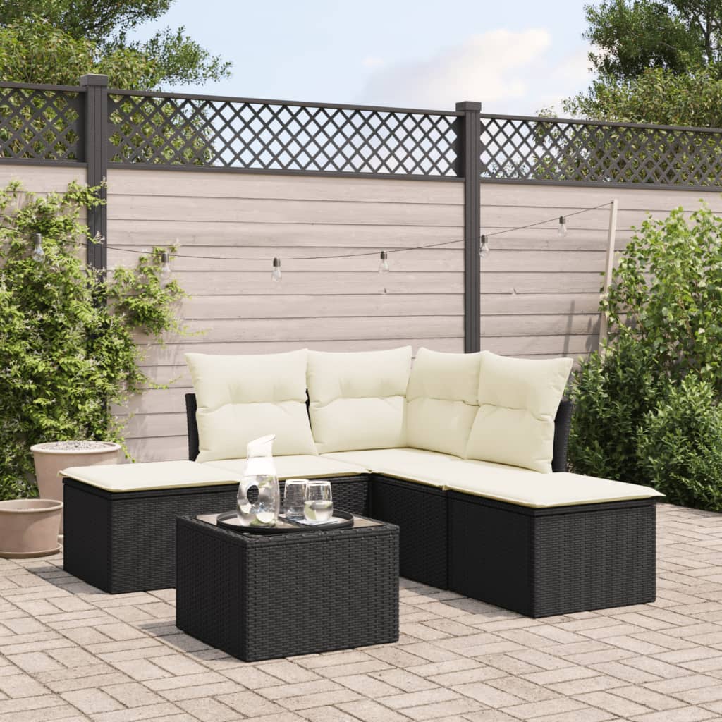 vidaXL 5-delige Loungeset met kussens poly rattan zwart