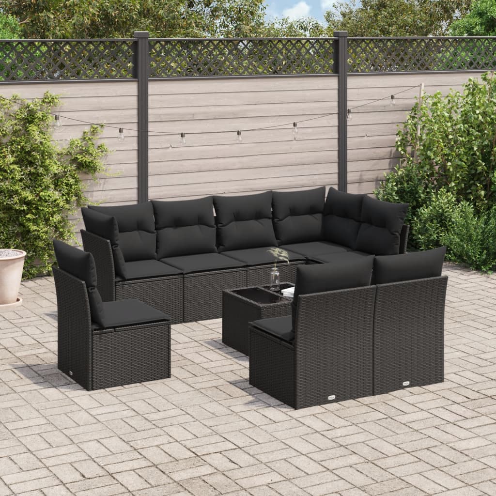 vidaXL 8-delige Loungeset met kussens poly rattan zwart