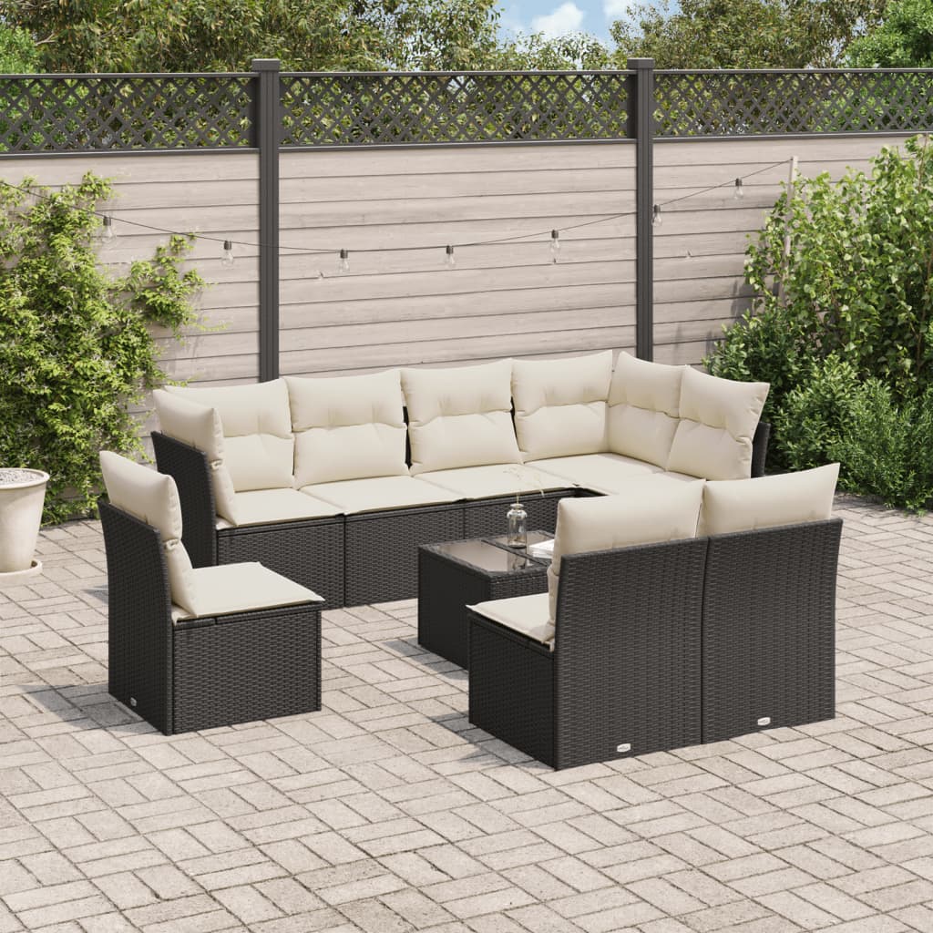 vidaXL 8-delige Loungeset met kussens poly rattan zwart