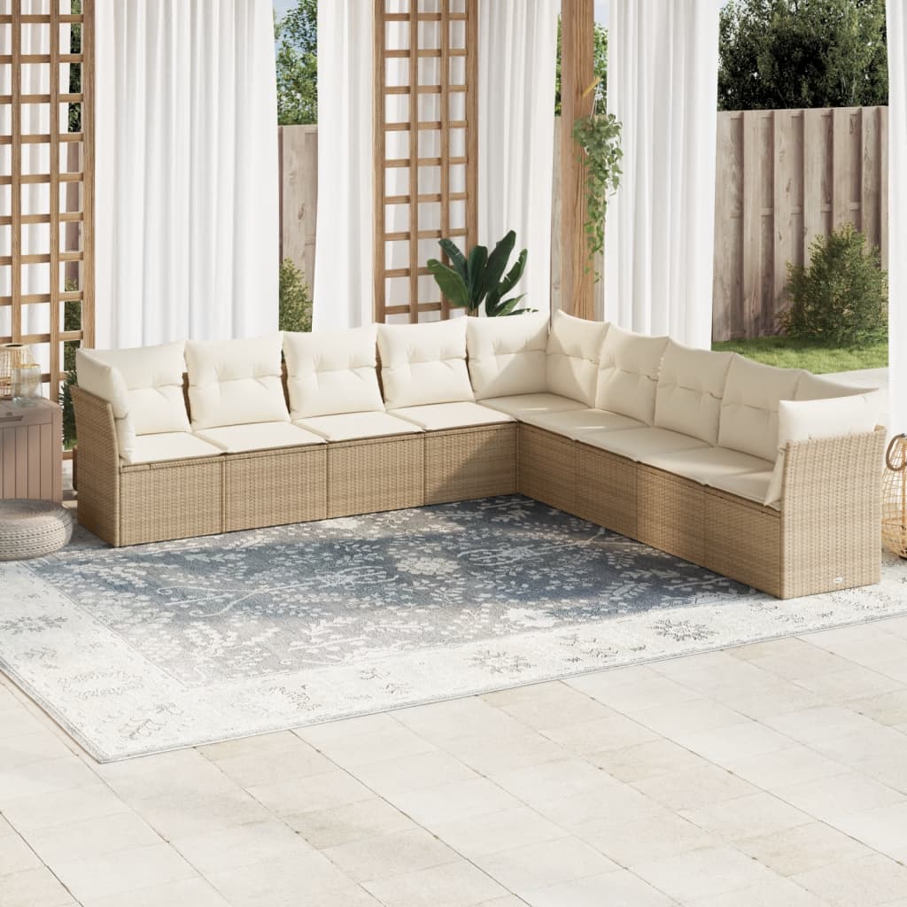 vidaXL 9-delige Loungeset met kussens poly rattan zwart