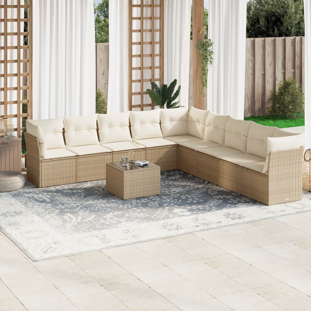 vidaXL 9-delige Loungeset met kussens poly rattan zwart