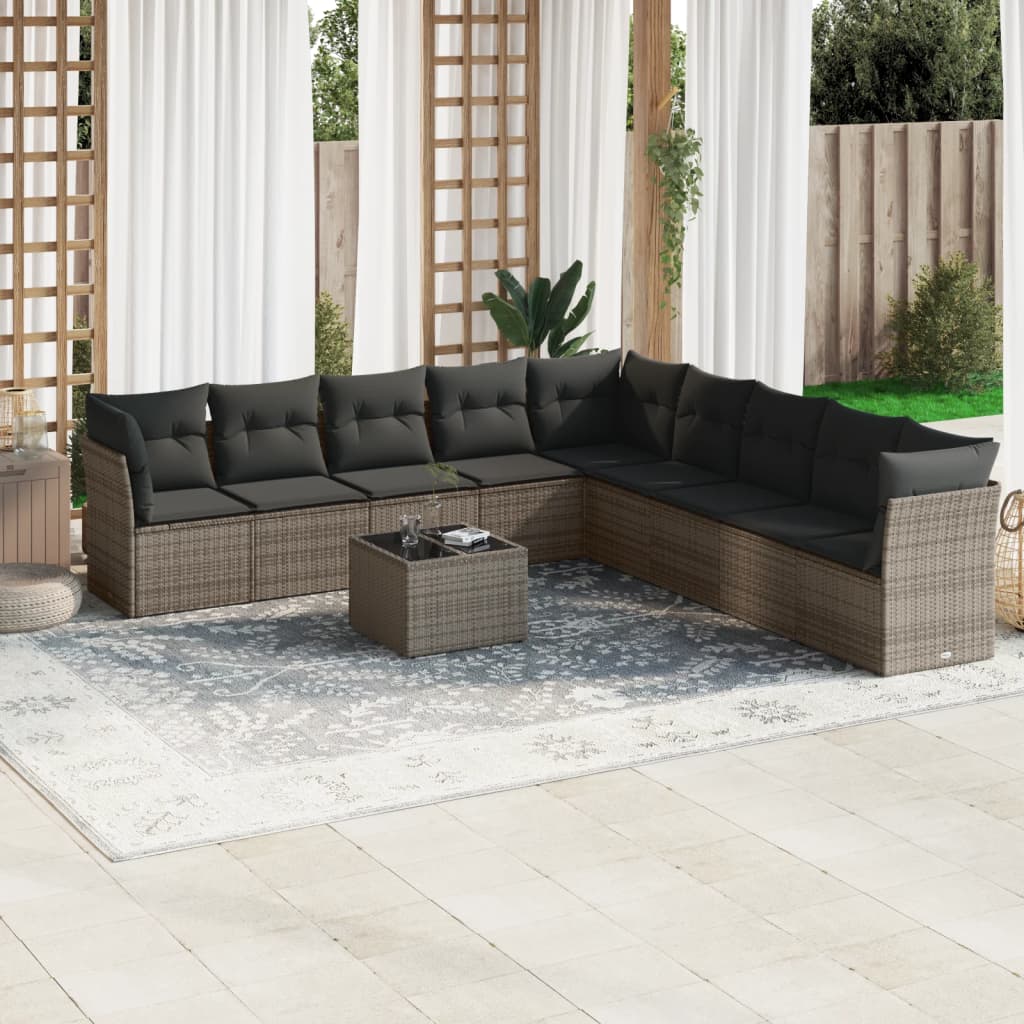 vidaXL 9-delige Loungeset met kussens poly rattan zwart
