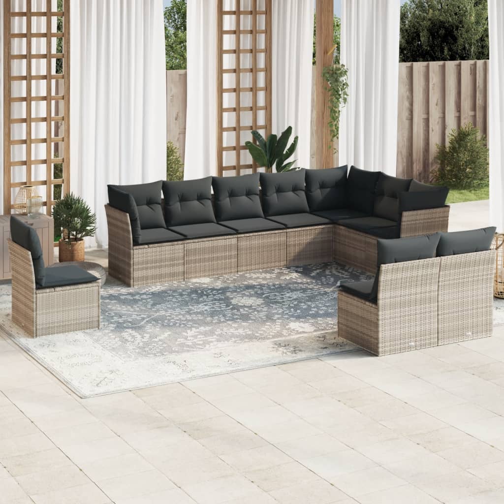 vidaXL 10-delige Loungeset met kussens poly rattan zwart