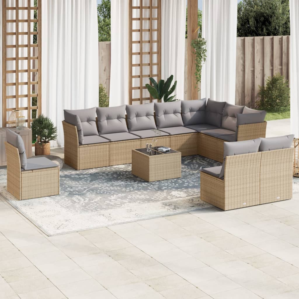vidaXL 10-delige Loungeset met kussens poly rattan zwart