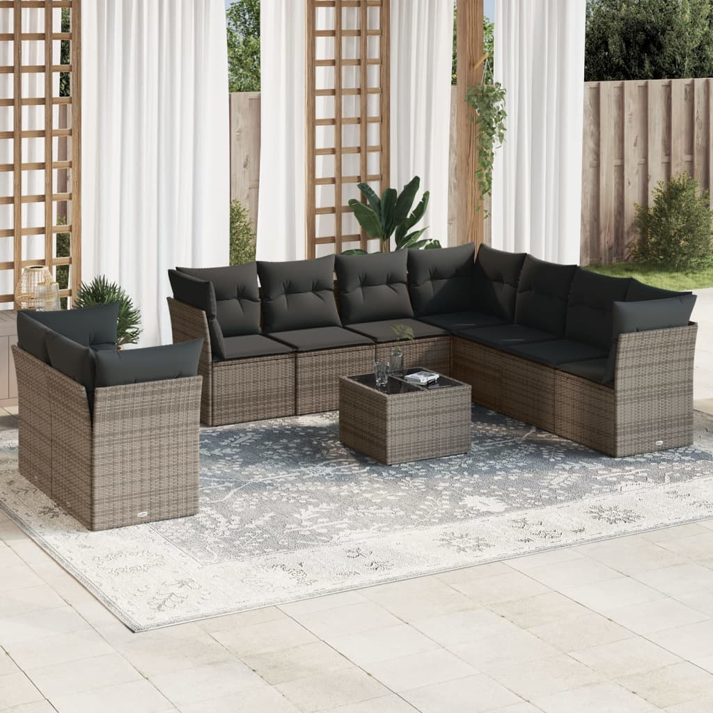 vidaXL 9-delige Loungeset met kussens poly rattan zwart