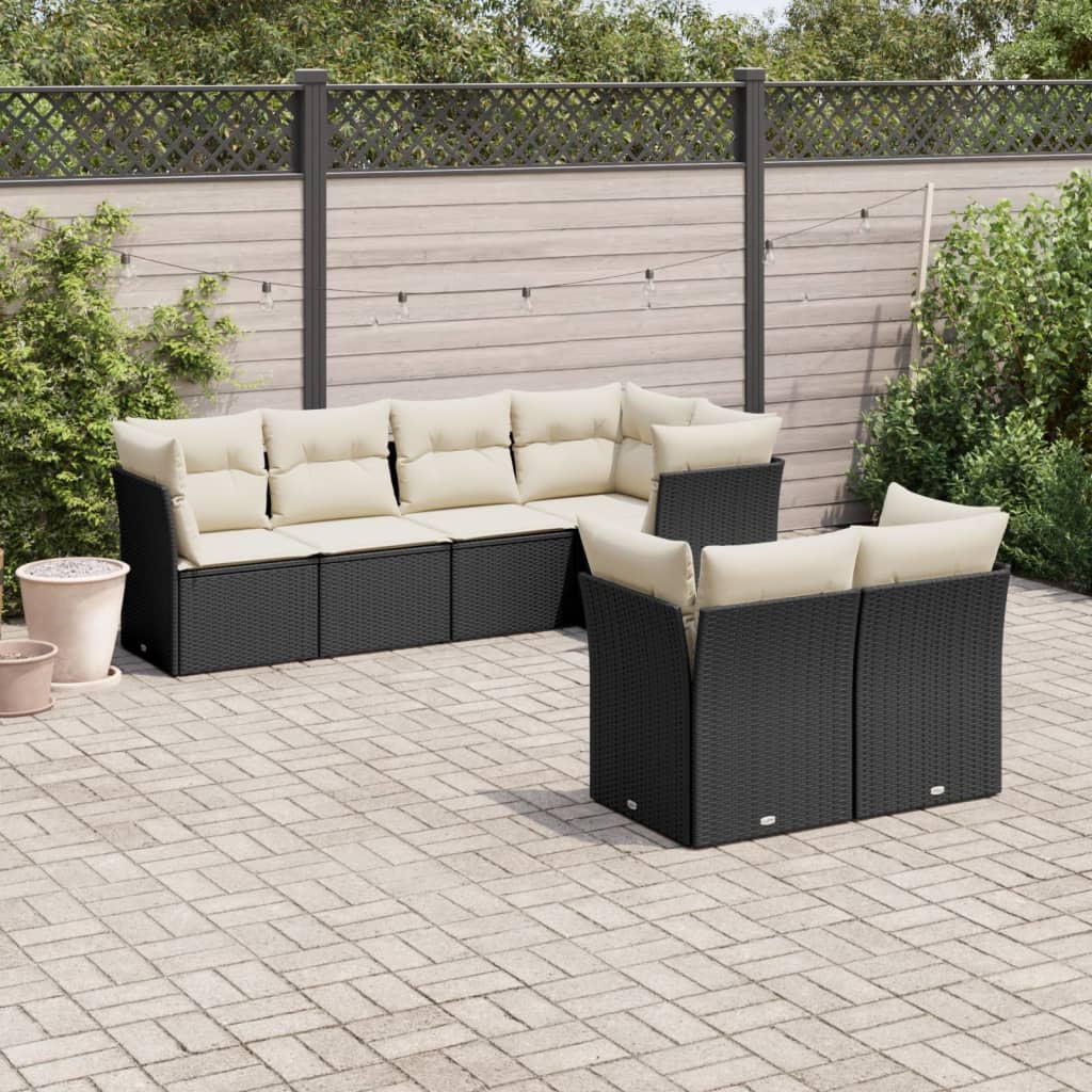 vidaXL 7-delige Loungeset met kussens poly rattan zwart