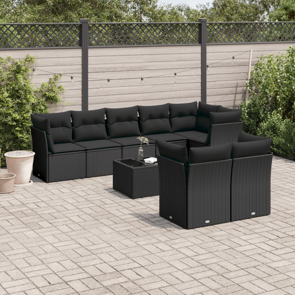 vidaXL 8-delige Loungeset met kussens poly rattan zwart