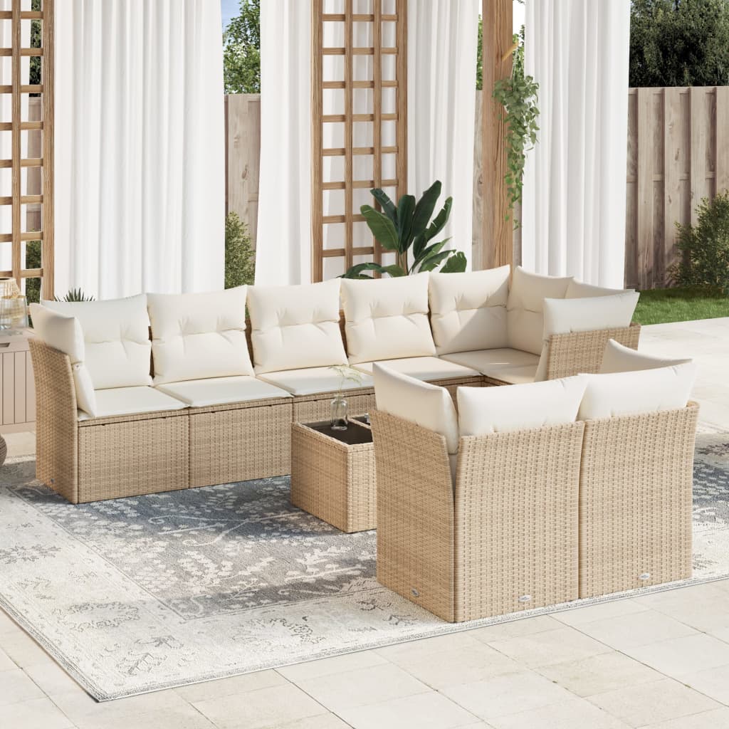 vidaXL 8-delige Loungeset met kussens poly rattan zwart