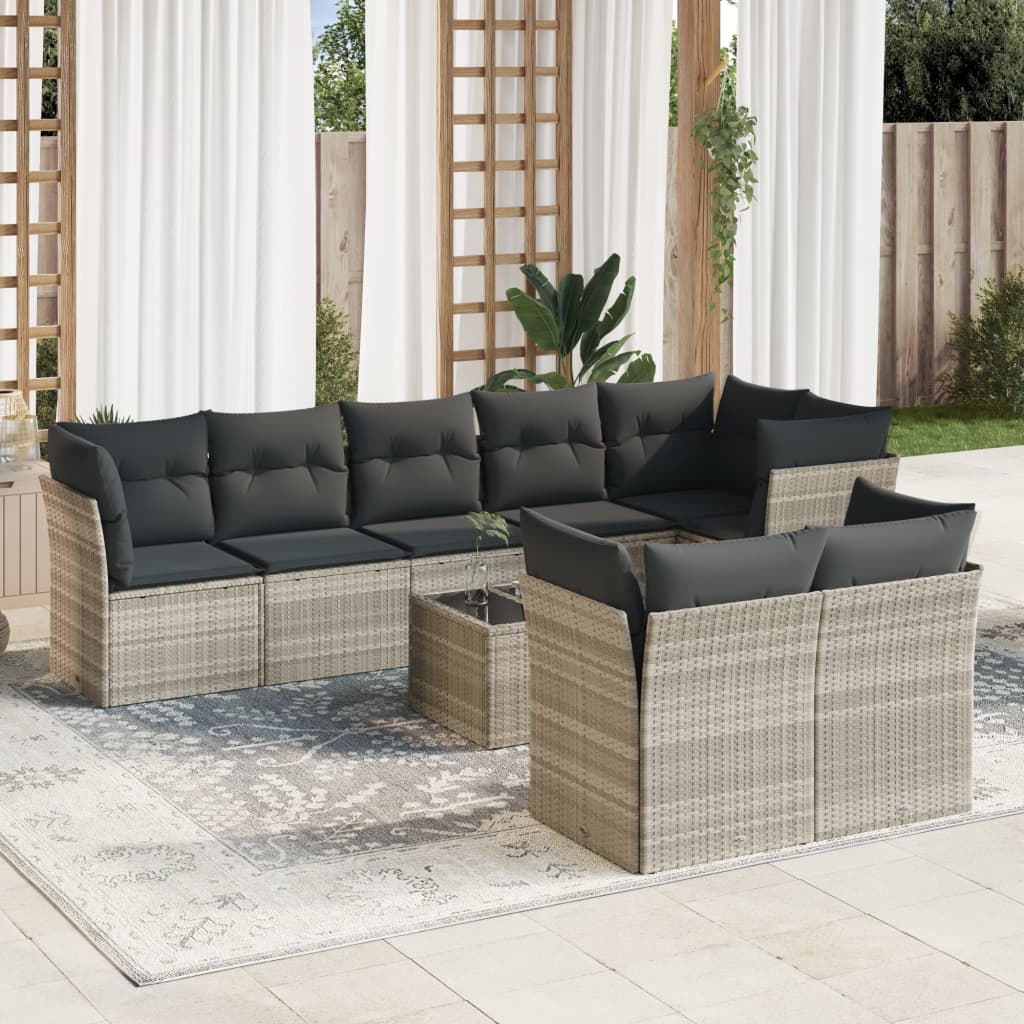 vidaXL 8-delige Loungeset met kussens poly rattan zwart