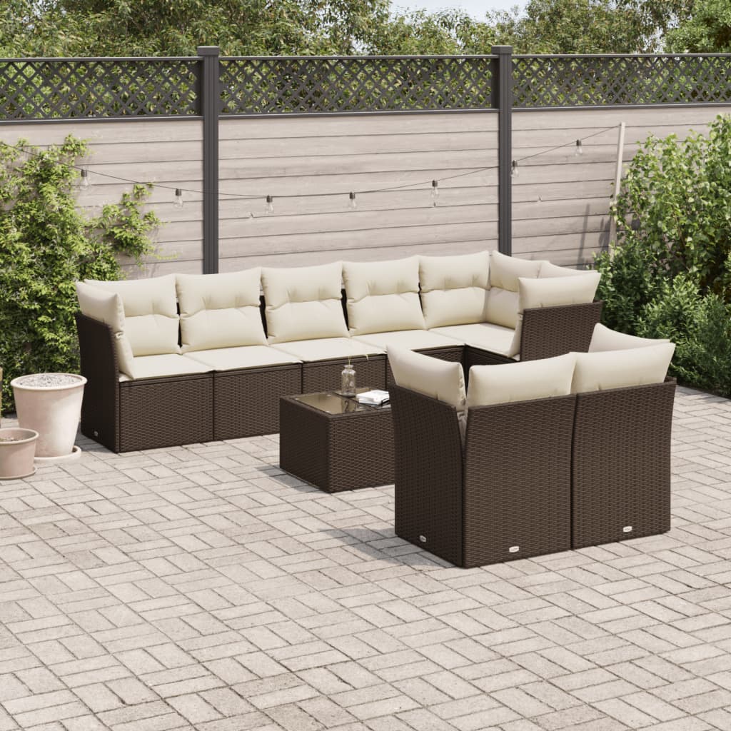vidaXL 8-delige Loungeset met kussens poly rattan zwart