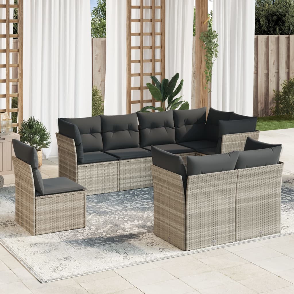 vidaXL 8-delige Loungeset met kussens poly rattan zwart