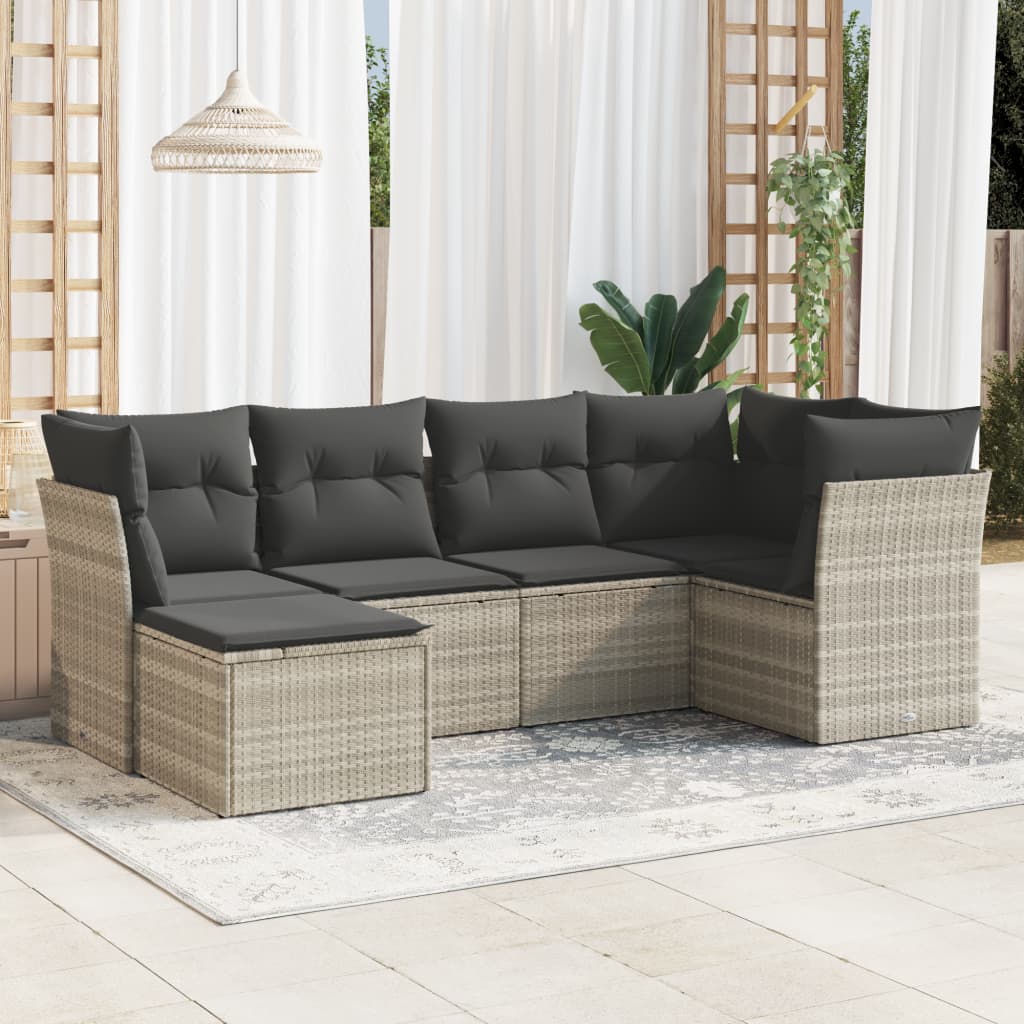 vidaXL 6-delige Loungeset met kussens poly rattan zwart