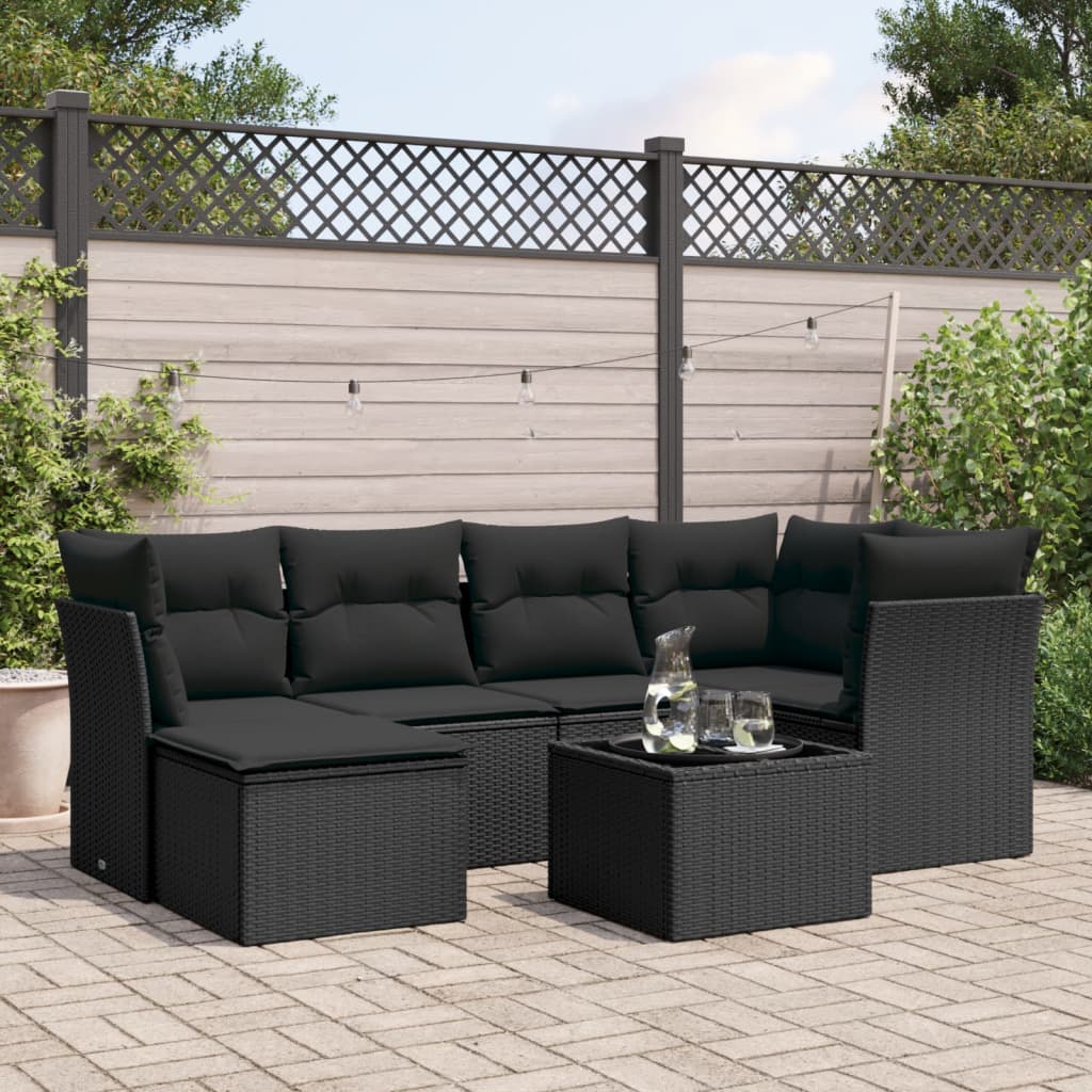 vidaXL 6-delige Loungeset met kussens poly rattan zwart