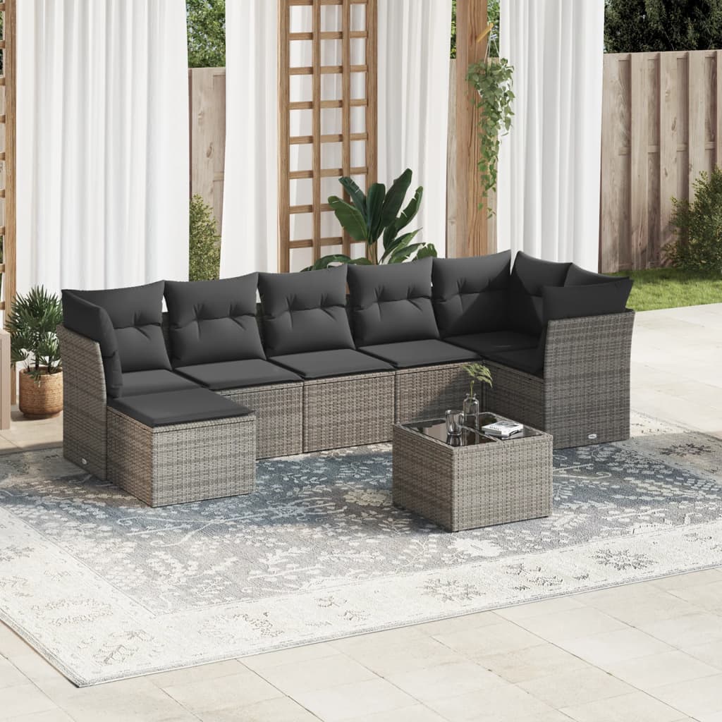 vidaXL 7-delige Loungeset met kussens poly rattan zwart