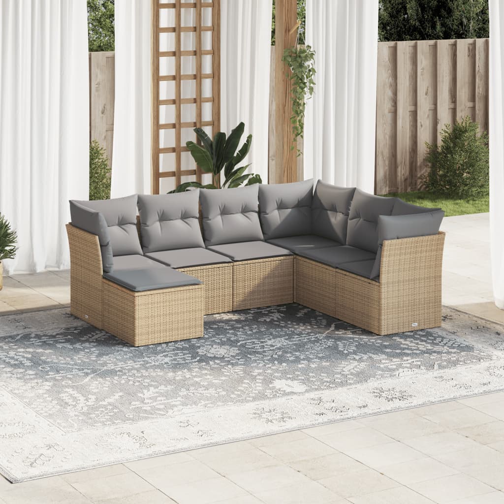 vidaXL 7-delige Loungeset met kussens poly rattan zwart