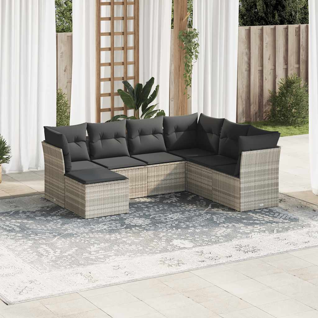 vidaXL 7-delige Loungeset met kussens poly rattan zwart
