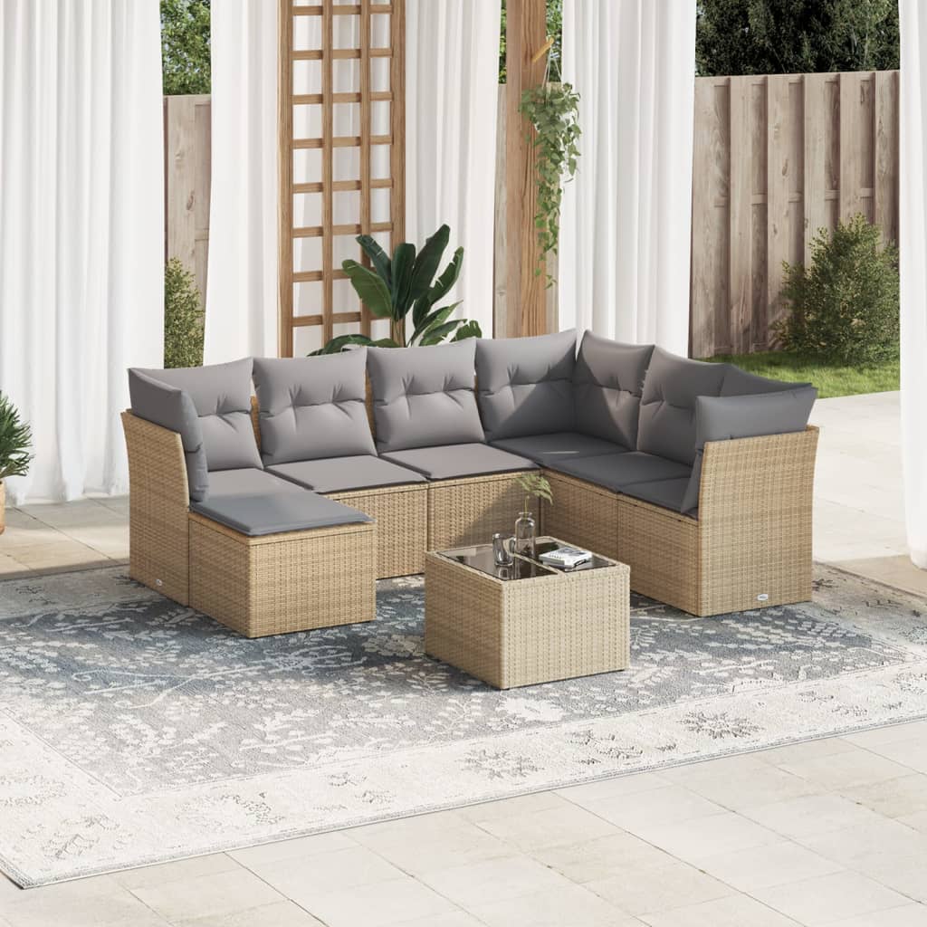 vidaXL 7-delige Loungeset met kussens poly rattan zwart