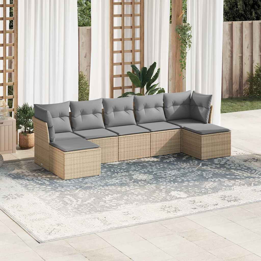 vidaXL 7-delige Loungeset met kussens poly rattan zwart