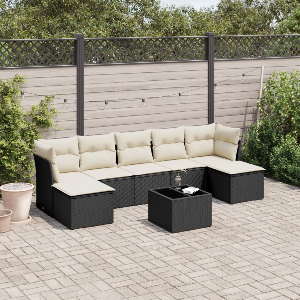 vidaXL 7-delige Loungeset met kussens poly rattan zwart