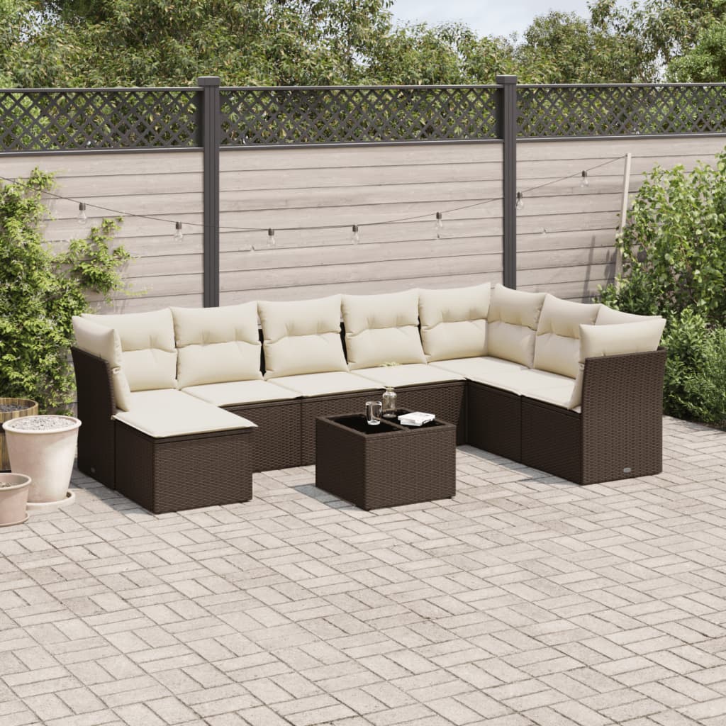 vidaXL 8-delige Loungeset met kussens poly rattan zwart