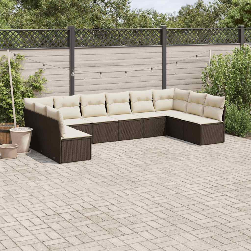 vidaXL 10-delige Loungeset met kussens poly rattan zwart