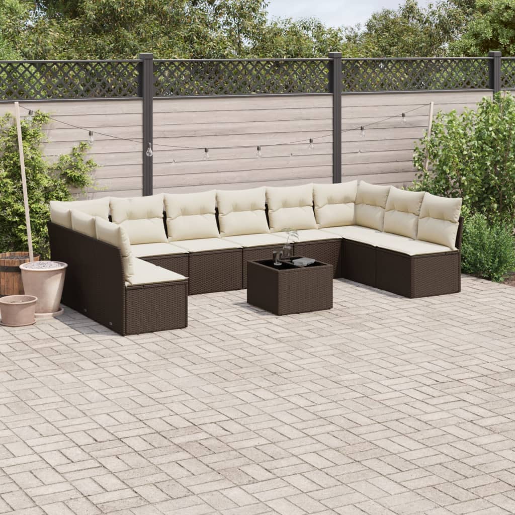 vidaXL 10-delige Loungeset met kussens poly rattan zwart