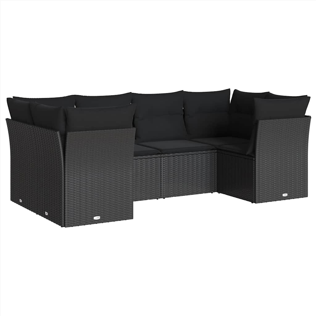 vidaXL 6-delige Loungeset met kussens poly rattan zwart
