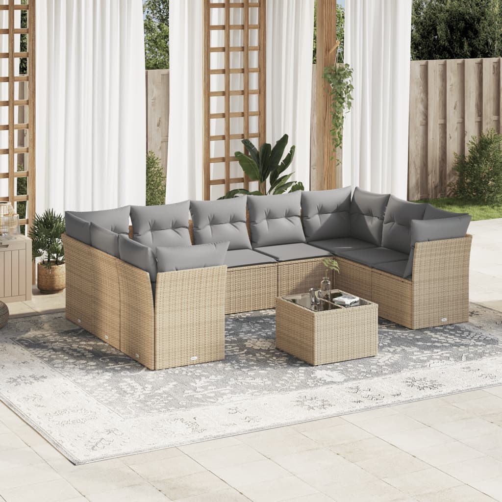 vidaXL 9-delige Loungeset met kussens poly rattan zwart