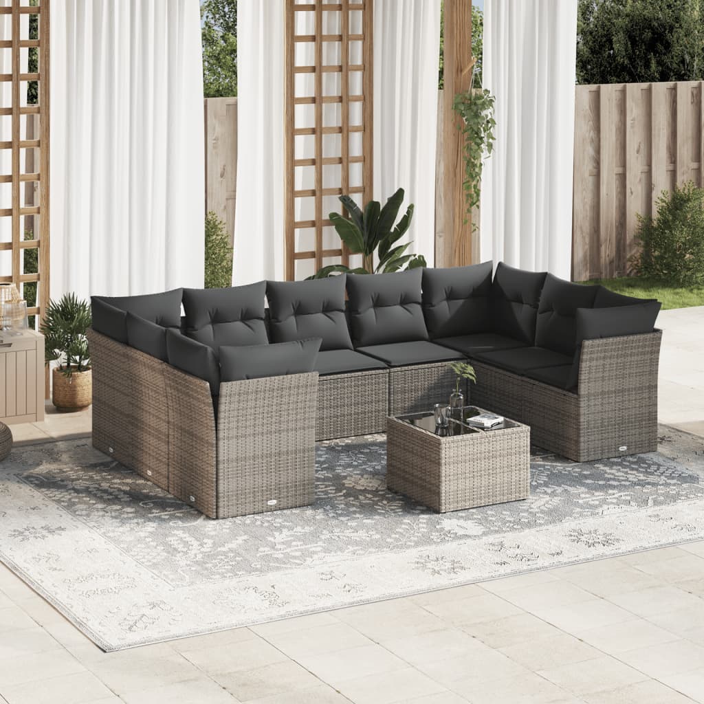 vidaXL 9-delige Loungeset met kussens poly rattan zwart