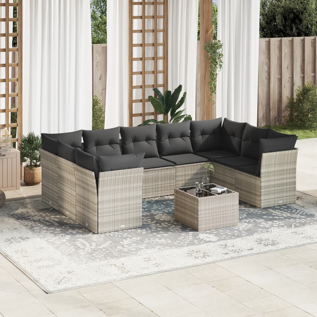 vidaXL 9-delige Loungeset met kussens poly rattan zwart