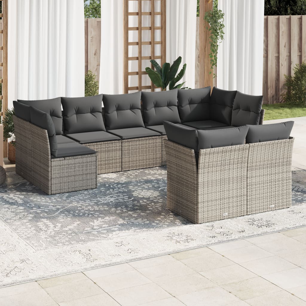 vidaXL 9-delige Loungeset met kussens poly rattan zwart