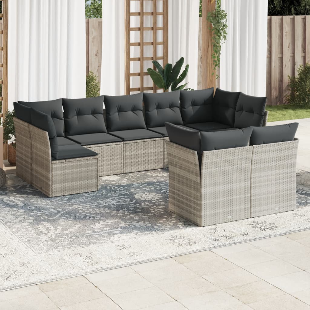 vidaXL 9-delige Loungeset met kussens poly rattan zwart