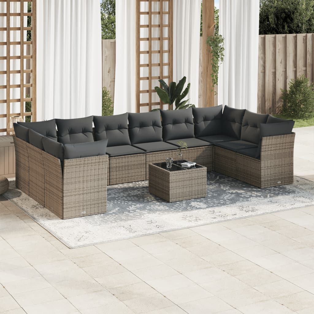 vidaXL 10-delige Loungeset met kussens poly rattan zwart