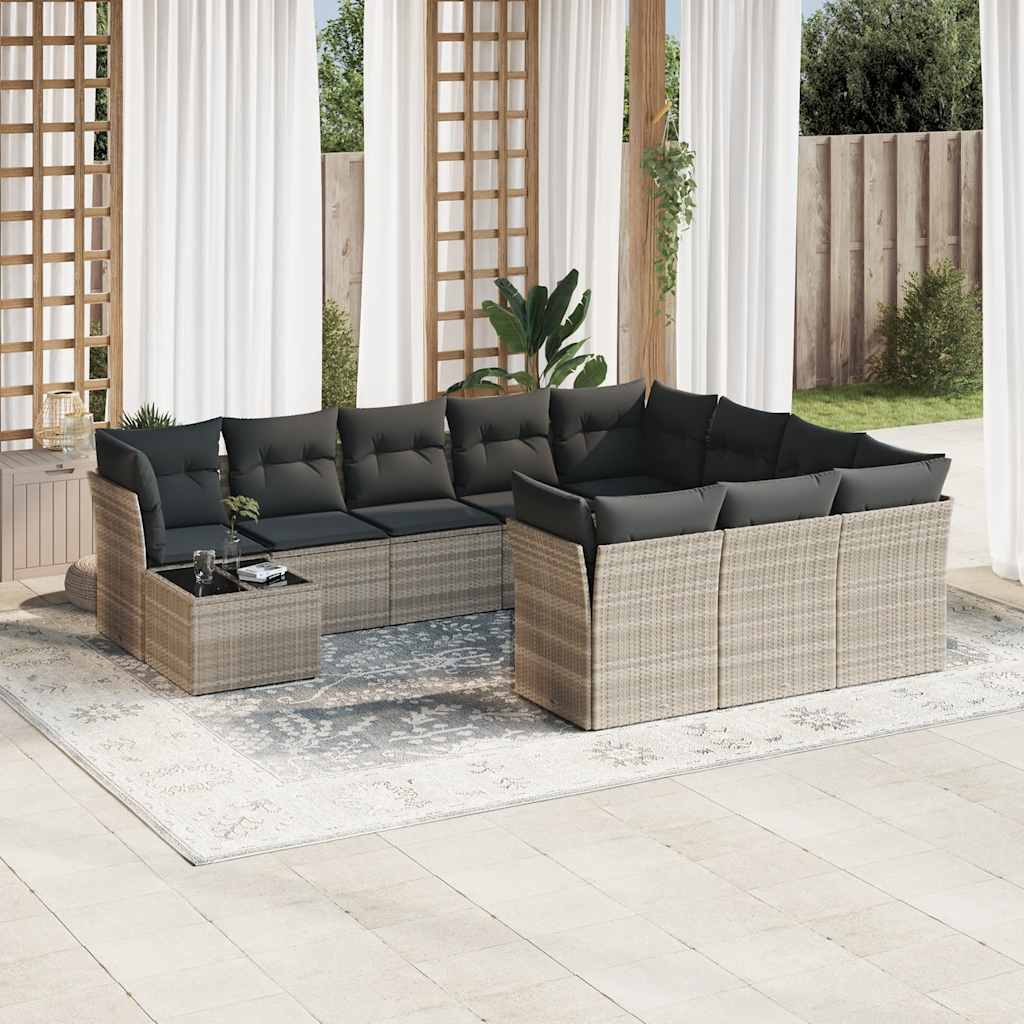 vidaXL 11-delige Loungeset met kussens poly rattan zwart