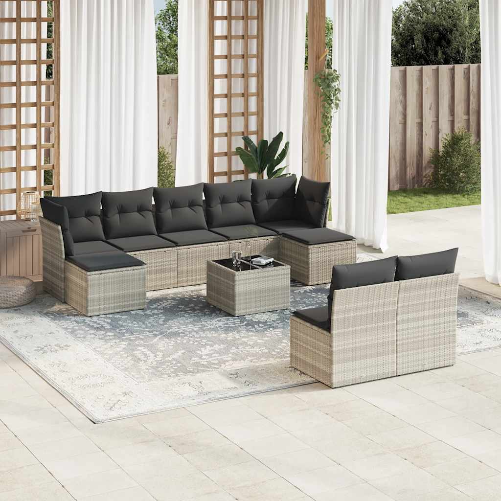 vidaXL 9-delige Loungeset met kussens poly rattan zwart