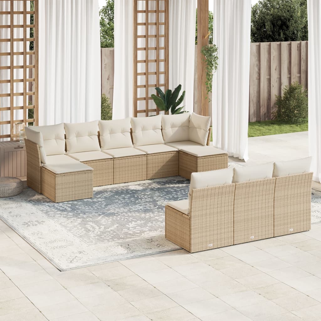 vidaXL 10-delige Loungeset met kussens poly rattan zwart
